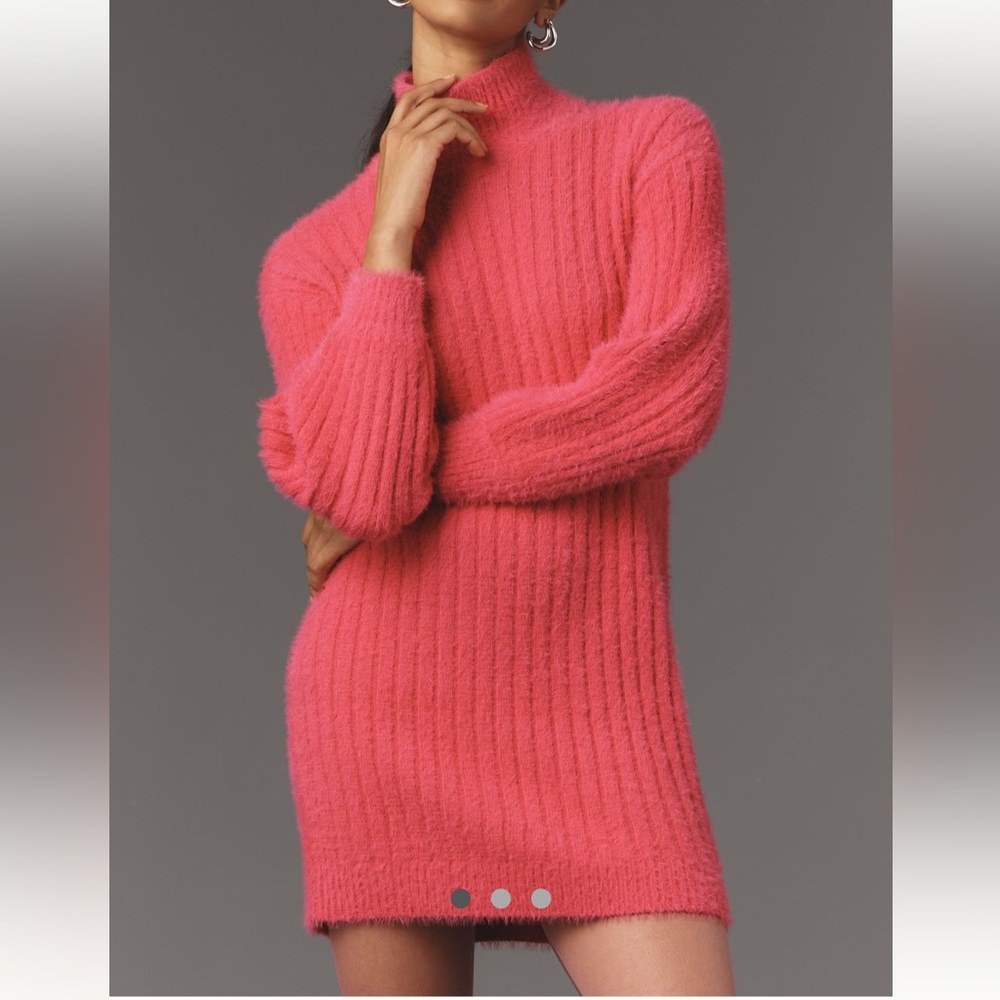 Anthropologie Flat White Chunky Ribbed Knit Mini Sweater Dress NWT M